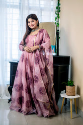 Seamless Digital Printed Peach Anarkali Gown